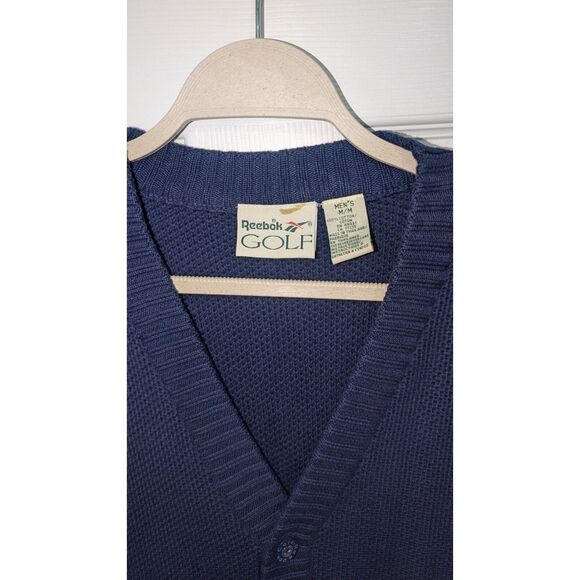 Reebok Men's Golf Sweater Vest M With Buttons Navy Blue Comfy Classy Party wear - Picture 3 of 5